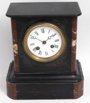 A 19thC. slate & marble mantle clock, 9.5in tall