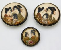 Three Japanese Satsuma buttons, largest pair 29mm
