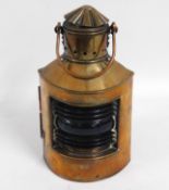 A copper green starboard lamp, 10.125in tall