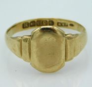 A 19thC. 9ct gold signet ring with date mark for 1861, 2.1g, size N