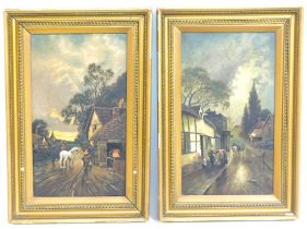 A pair of antique gilt framed oils on canvas depic