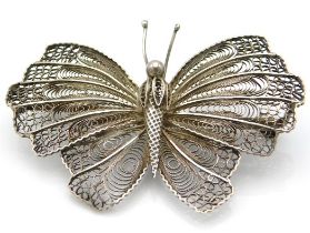 A white metal filigree work butterfly brooch, 79mm