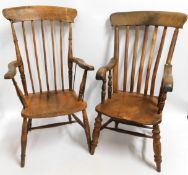 Two early 19thC. elm Windsor chairs, some faults &