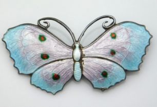 A sterling silver enamelled butterfly brooch, 10.6