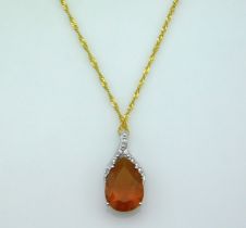 A 17.5in long chain with 2.66ct fire opal & diamon
