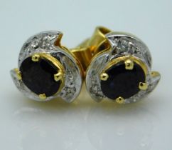 A pair of 14ct gold diamond & sapphire earrings, 2