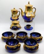 A gilded blue Venetian glass coffee set comprising