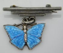A silver & enamel butterfly fob brooch, 2.9g
