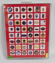 A quantity of 48 motoring badges including Harley