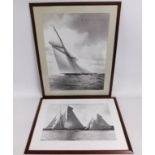 A pair large framed of artistic Beken of Cowes photographic marine prints of yachts, White Heather 1