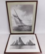 A pair large framed of artistic Beken of Cowes photographic marine prints of yachts, White Heather 1