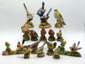 Fifteen porcelain bird ornaments including Royal C