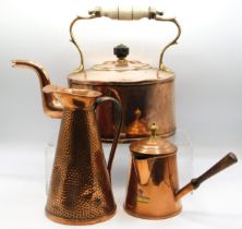 A 19thC. copper fireside kettle twinned with a bra