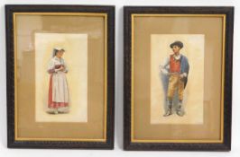 A framed pair of figurative watercolours of Spanis