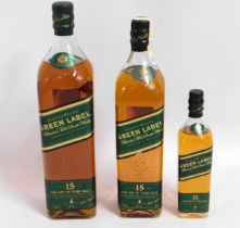 Three bottles of Johnnie Walker Green Label 15 yea