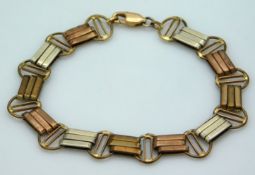 A 9ct rose, yellow & white gold bracelet, 6.75in l