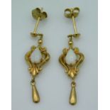 A pair of 9ct gold opal earrings with 30mm drop, 1