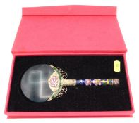 A cased cloisonne magnifier, 7.5in long
