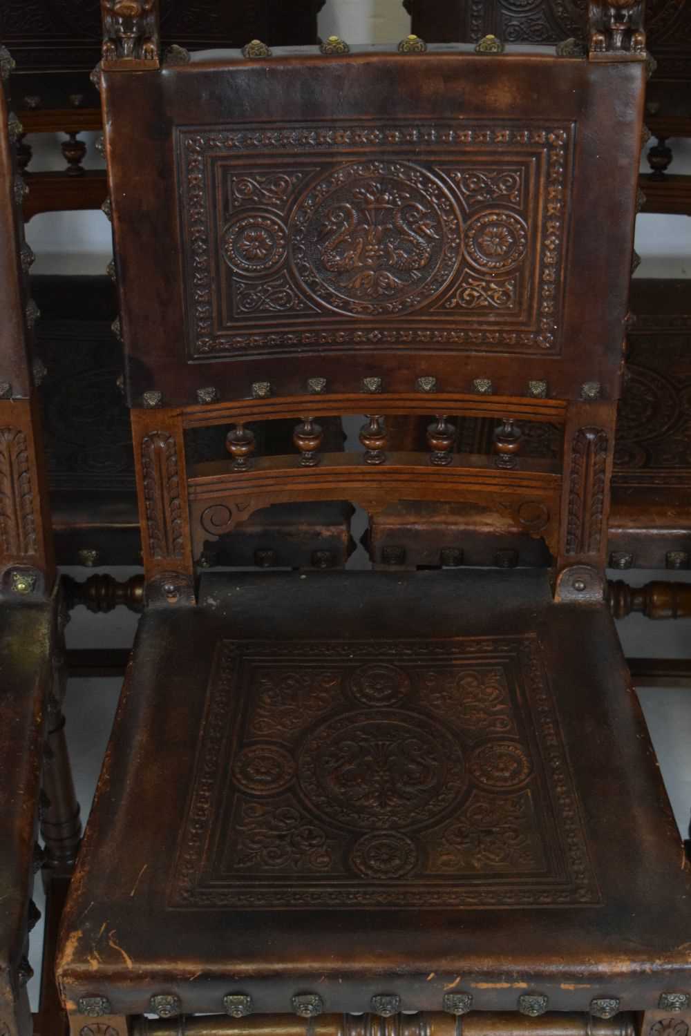 Set of eight fruitwood and leather chairs - Image 4 of 14