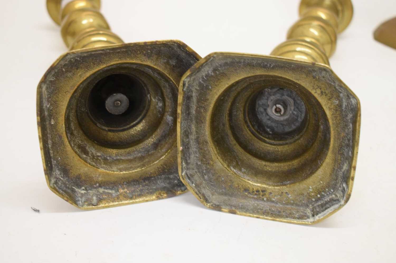 Three pairs of brass candlesticks - Image 3 of 10
