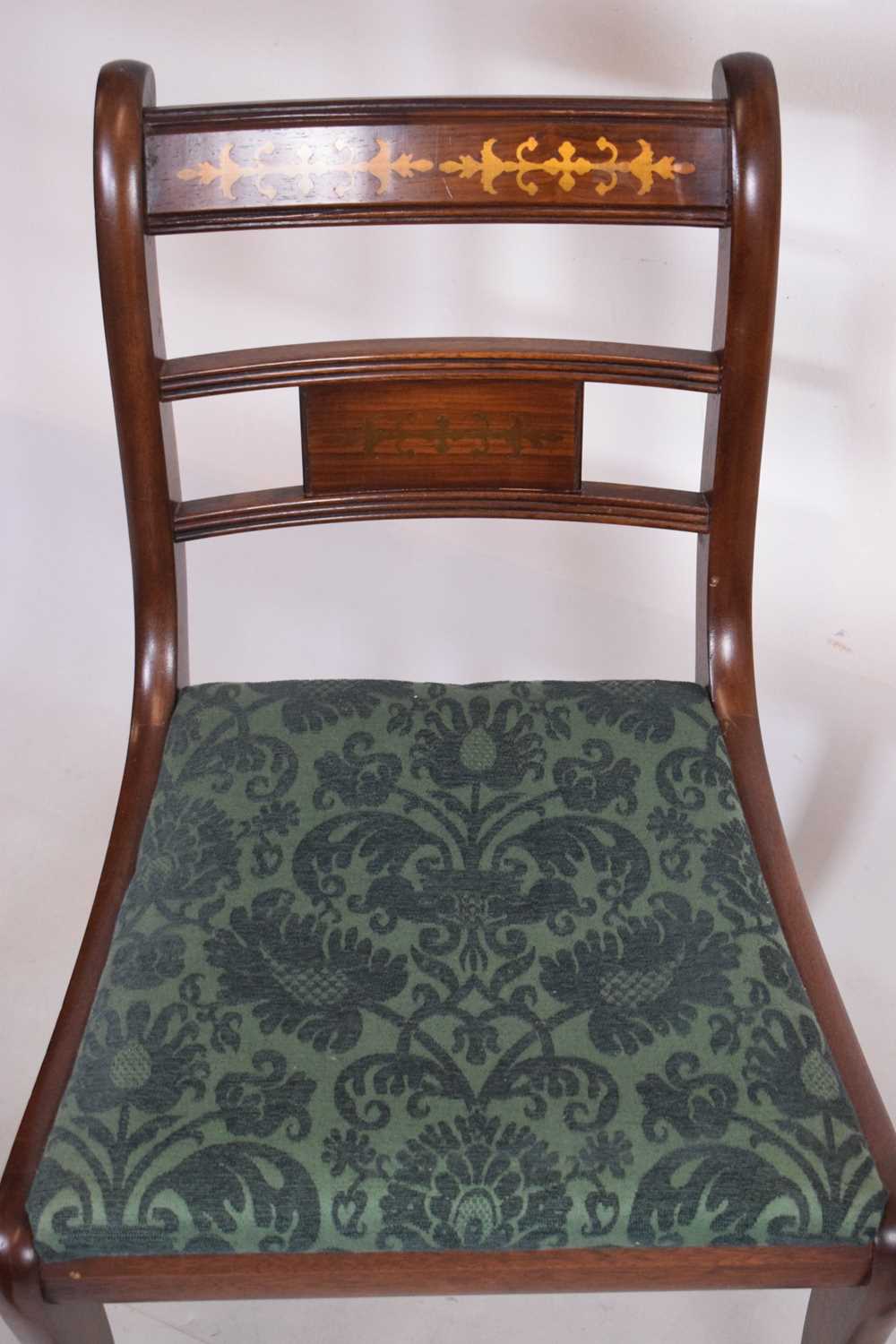 Set of four mahogany and brass inlaid chairs - Image 3 of 12