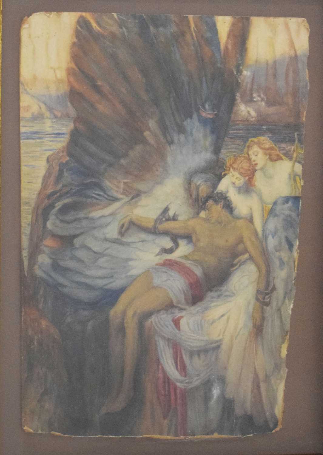 Pre-Raphaelite watercolour after Herbert James Draper - The Lament for Icarus