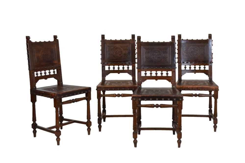 Set of eight fruitwood and leather chairs - Image 14 of 14