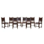 Set of eight fruitwood and leather chairs