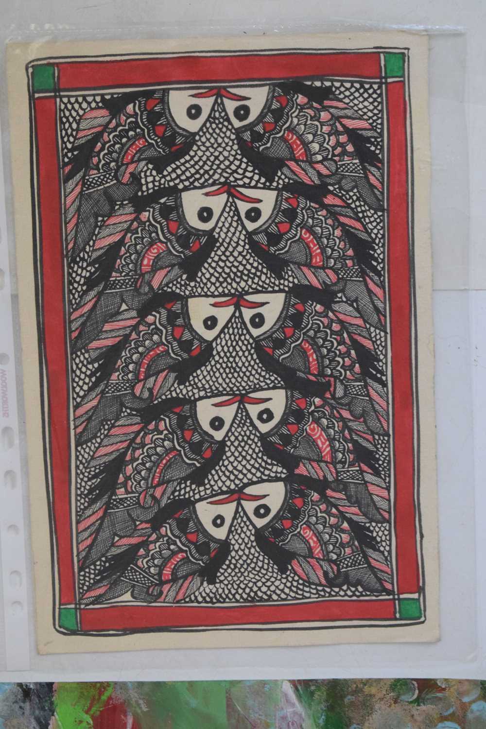 Six Indian madhubani paintings - Image 5 of 7