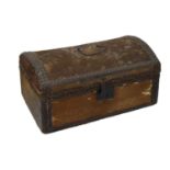 Antique studded hide-covered dome-topped trunk