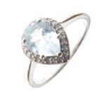 9ct white gold dress ring set pear cut blue topaz and diamonds