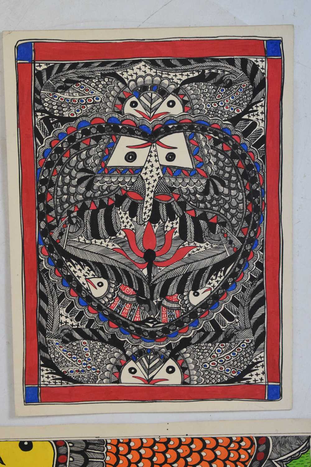 Six Indian madhubani paintings - Image 3 of 7