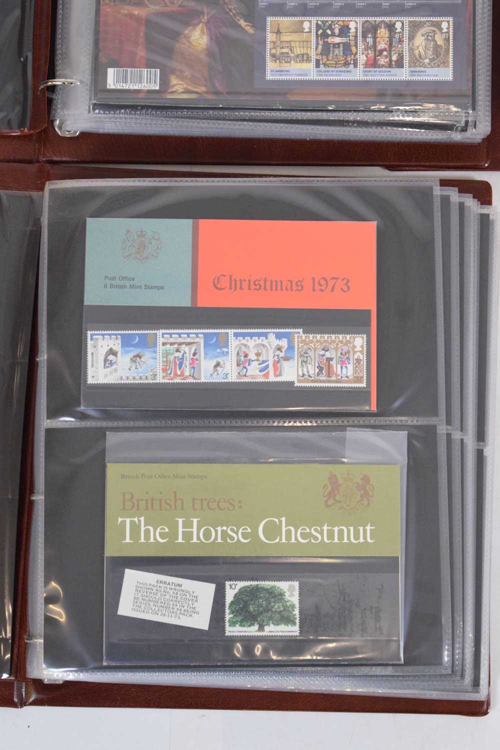 Collection of GB postage stamp presentation packs in ten Royal Mail albums