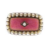 Enamel and pearl rectangular brooch