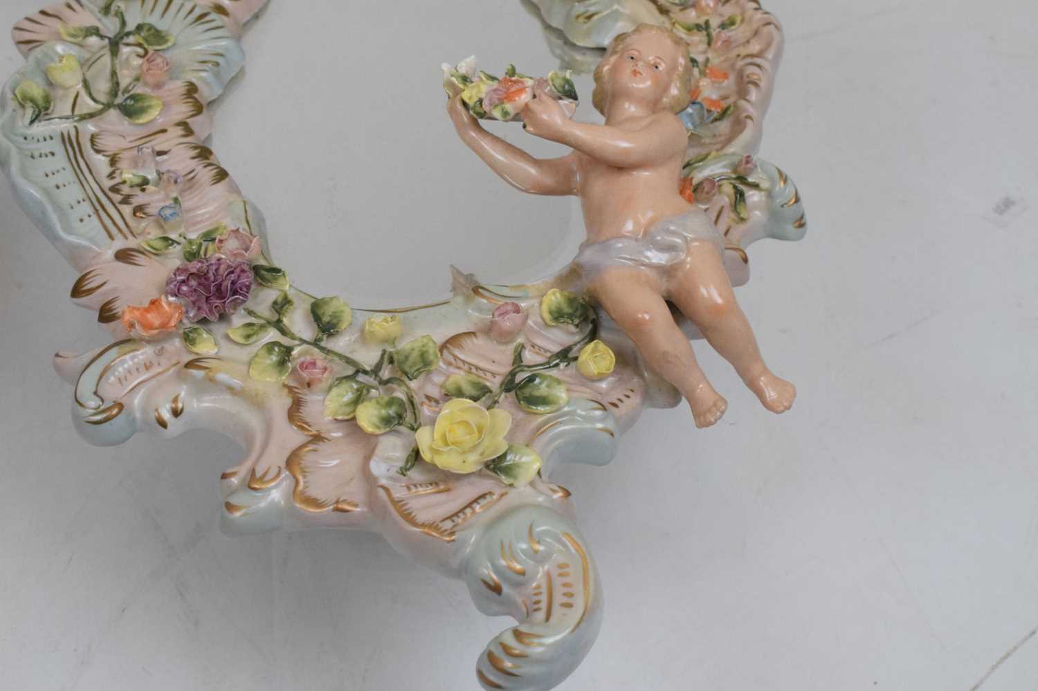 Pair of 20th Century German Sitzendorf porcelain mirrors - Image 3 of 7