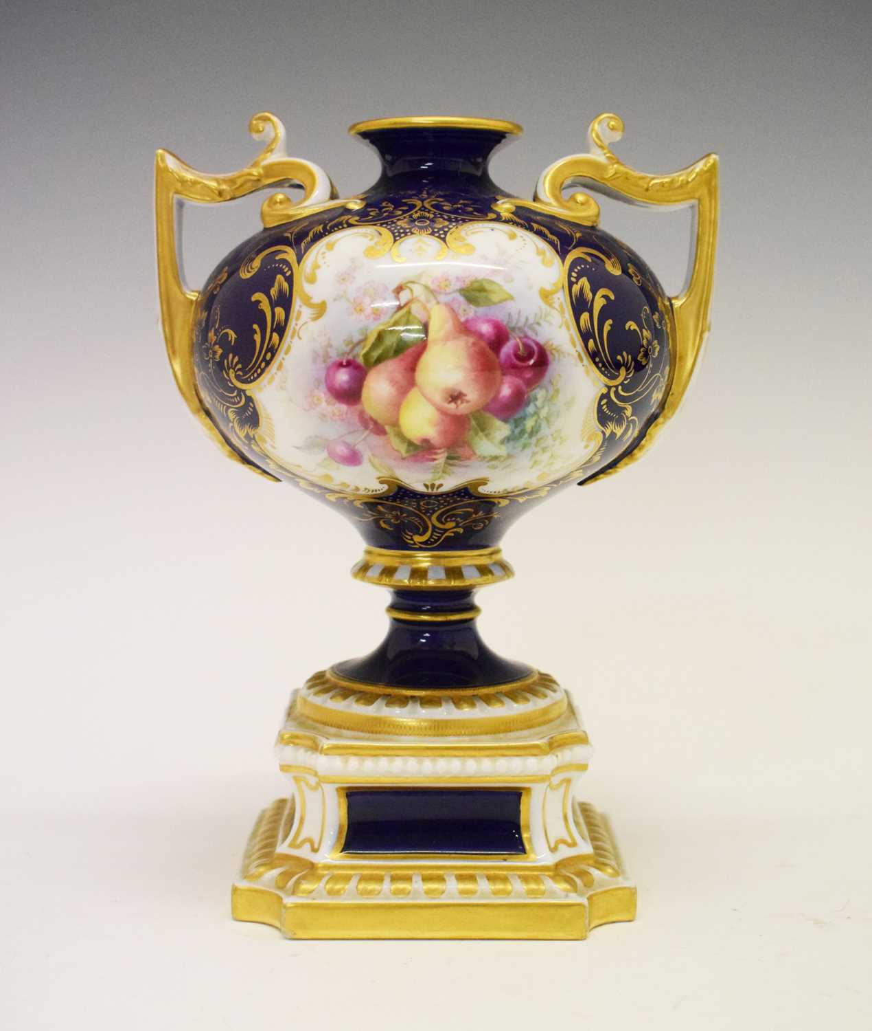 Royal Worcester twin-handled pedestal vase