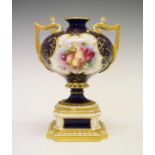 Royal Worcester twin-handled pedestal vase