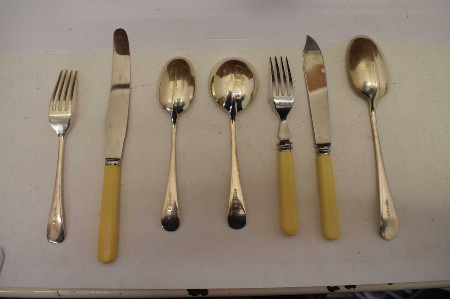 Art Deco oak-cased eight setting canteen of silver-plated flatware, Hamilton & Inches - Image 7 of 10