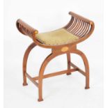 Edwardian mahogany and string inlaid X-frame music stool
