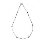 9ct gold, pearl and green stone necklace