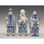 Set of three 20th Century Chinese blue and white porcelain 'Sanxing' figures