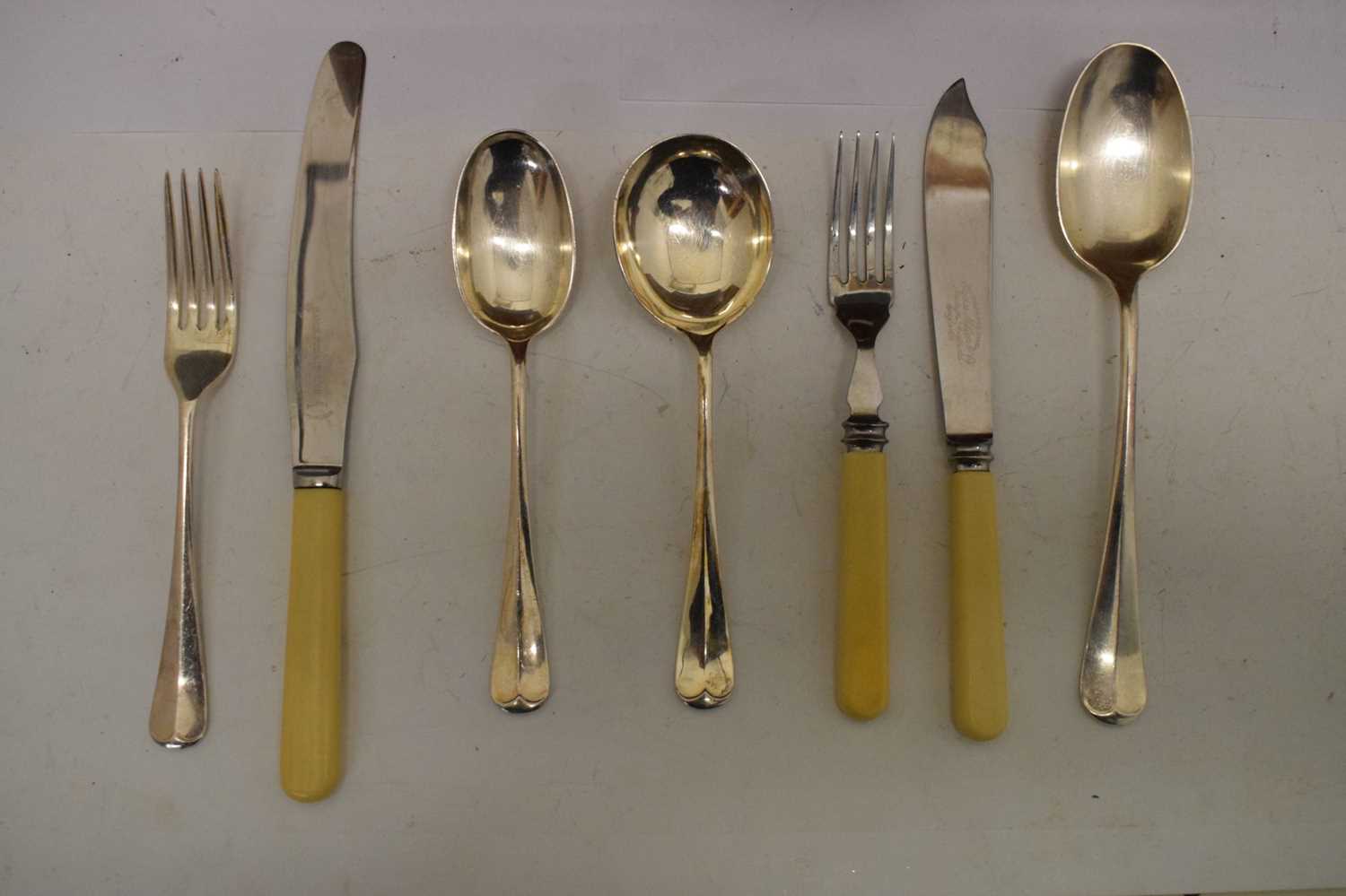 Art Deco oak-cased eight setting canteen of silver-plated flatware, Hamilton & Inches - Image 6 of 10