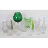 Pair of cut glass decanters, together with a selection of cut glass vases