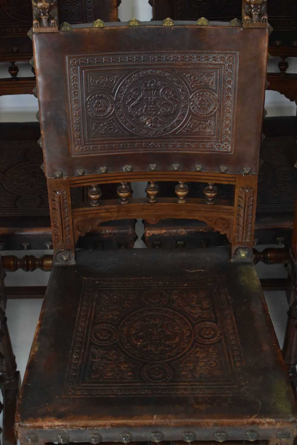 Set of eight fruitwood and leather chairs - Image 2 of 14