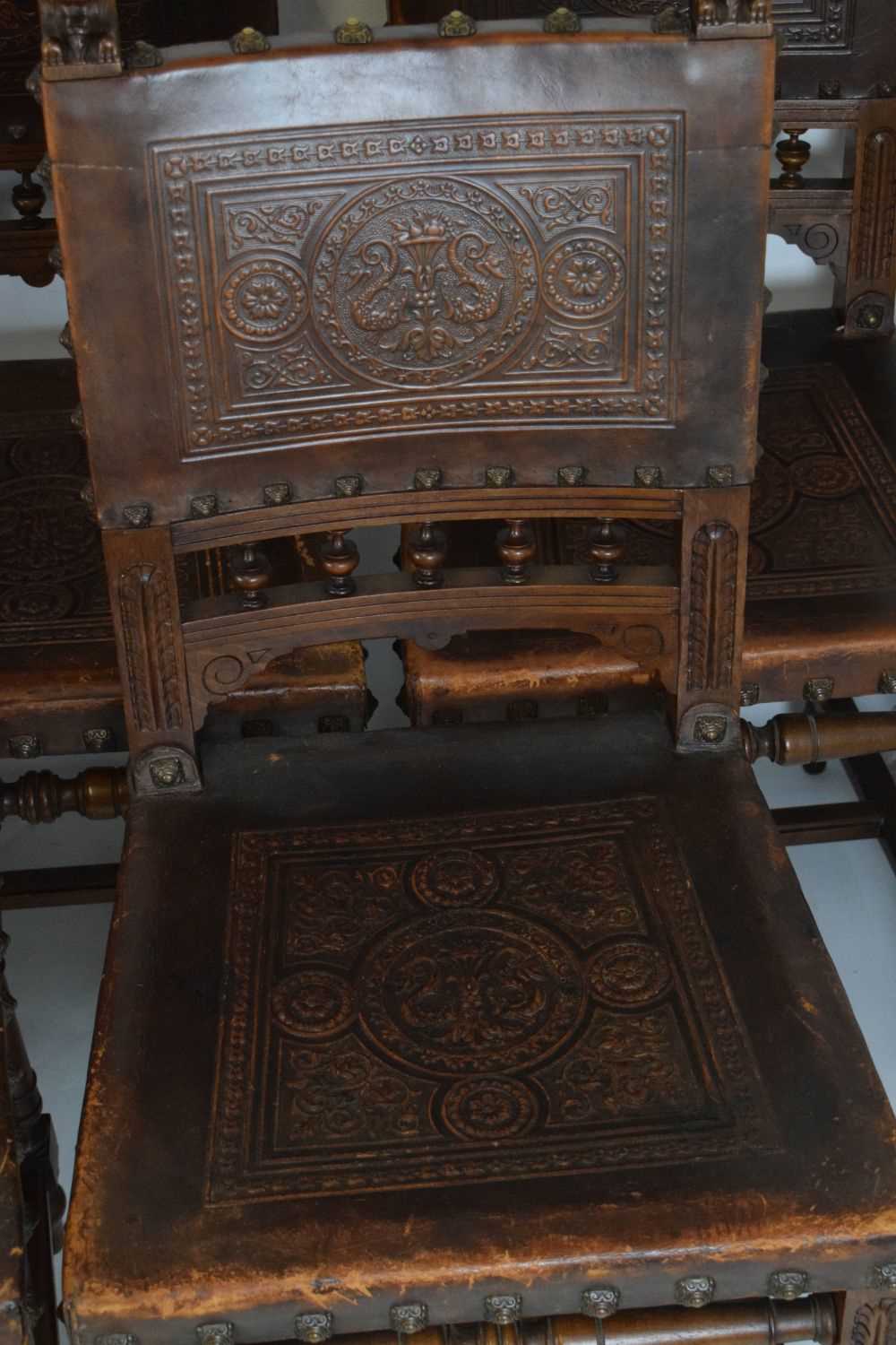 Set of eight fruitwood and leather chairs - Image 5 of 14