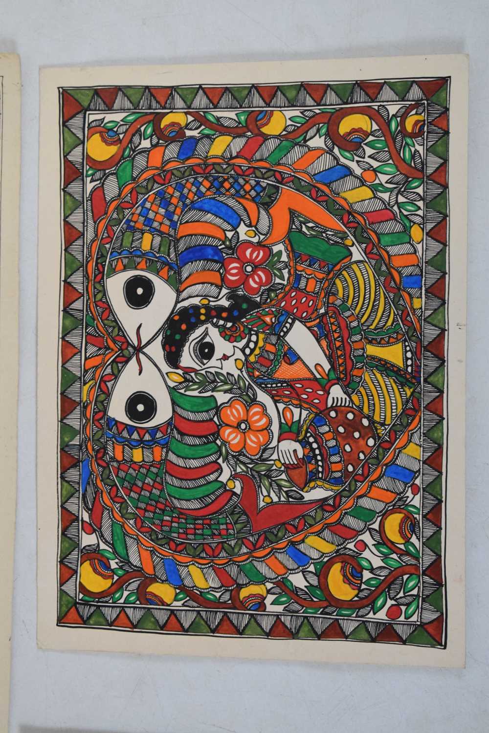 Six Indian madhubani paintings - Image 2 of 7