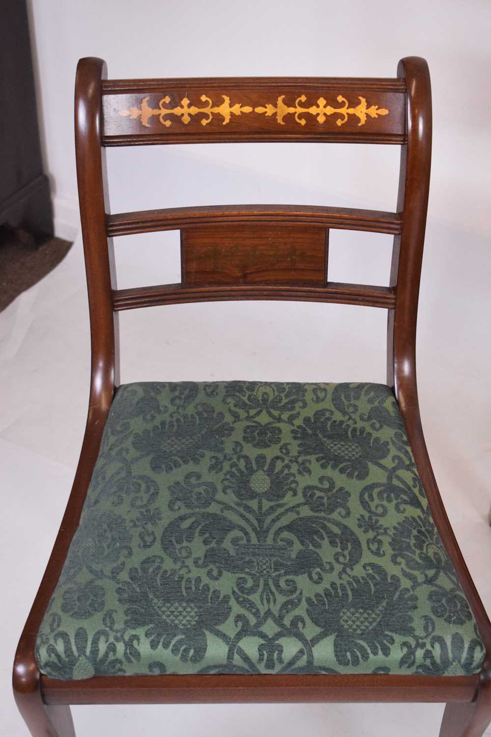 Set of four mahogany and brass inlaid chairs - Image 2 of 12