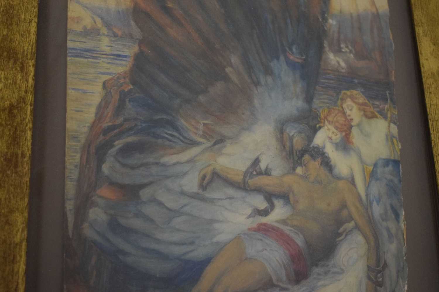 Pre-Raphaelite watercolour after Herbert James Draper - The Lament for Icarus - Image 7 of 9