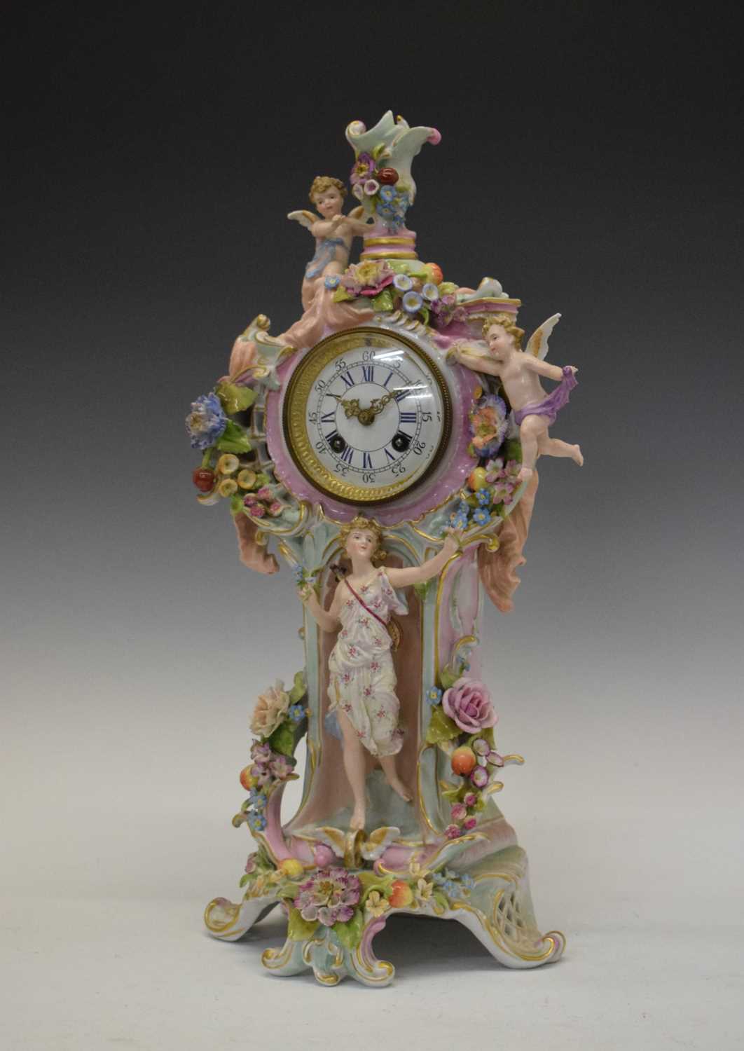 Impressive German porcelain mantel clock