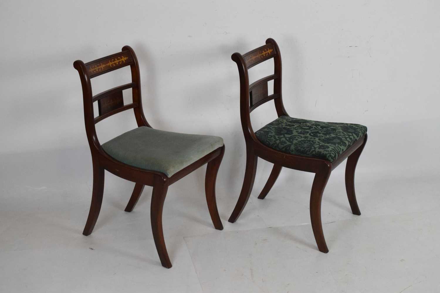 Set of four mahogany and brass inlaid chairs - Image 10 of 12